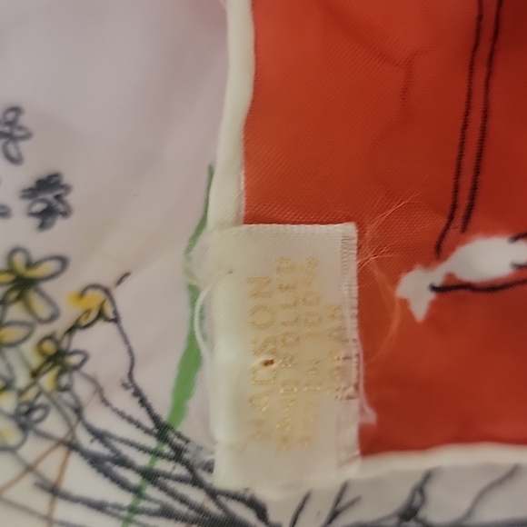 Hadson Vintage Printed Red Pink Floral Silk Scarf - Picture 3 of 4